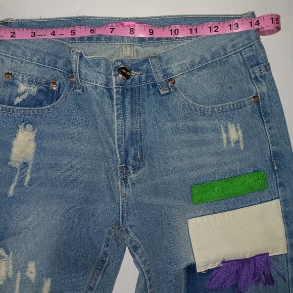 MIQISI PATCHWORK DISTRESSED DENIM JEANS - Picture 10 of 12